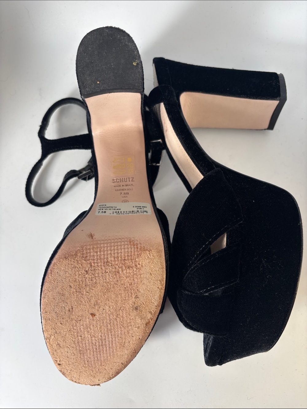 SCHUTZ Keefa Black Velvet Platform Ankle-Strap Heeled Sandals 7.5 - Picture 7 of 10